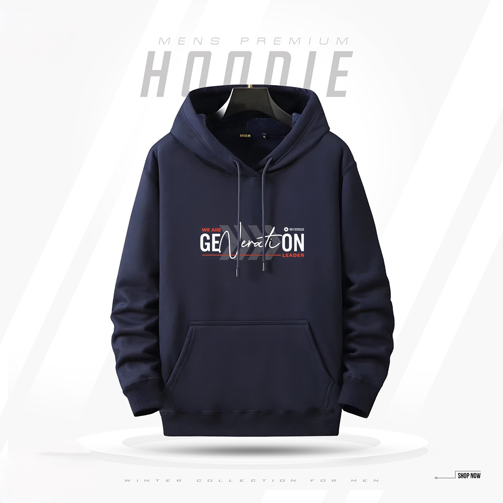 Cotton Winter Hoodie For Men - Navy Blue