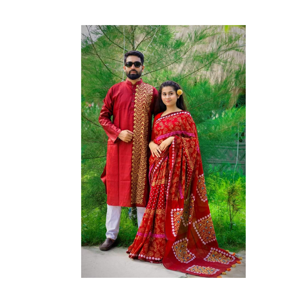 Gorgeous Half Silk Saree and Dhupian Silk Panjabi For Couple Set