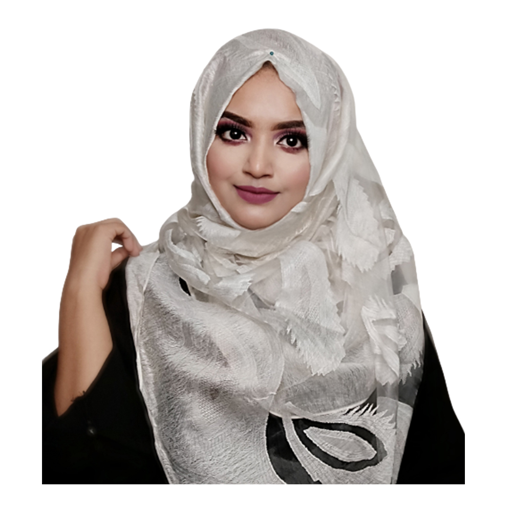 Tissue Cotton Royal Soft Touch with Floral Net Hijab For Women - White