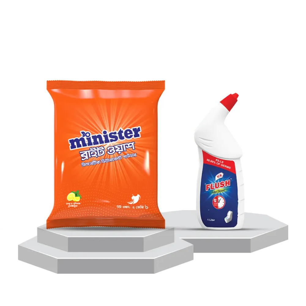 Minister Bright Wash Detergent 2kg 12 Pcs Ctn with Flush Toilet Cleaner 1000 m 12 pcs free