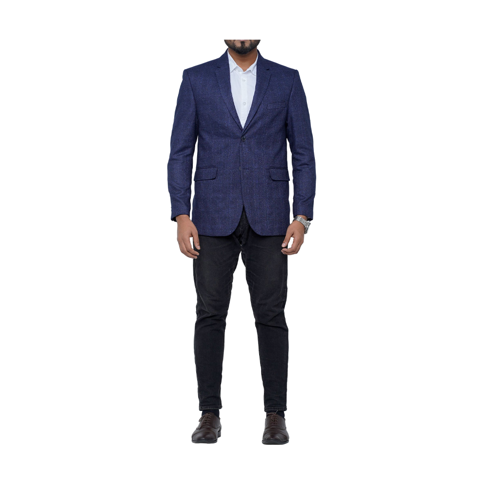 OCODE Cotton Single Blazer For Men - Navy - MB-7815