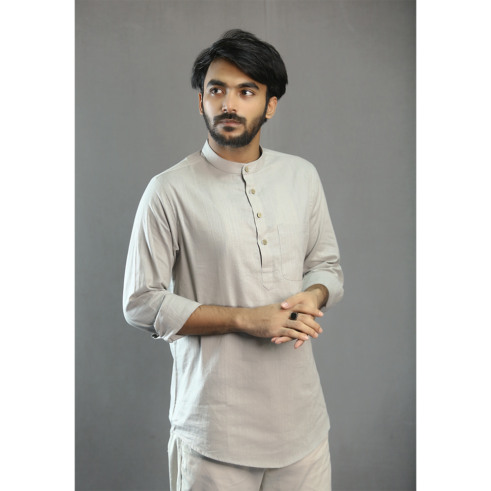 Nagar Exclusive Cotton Full Sleeve Katua For Men - Light Ash - ED18