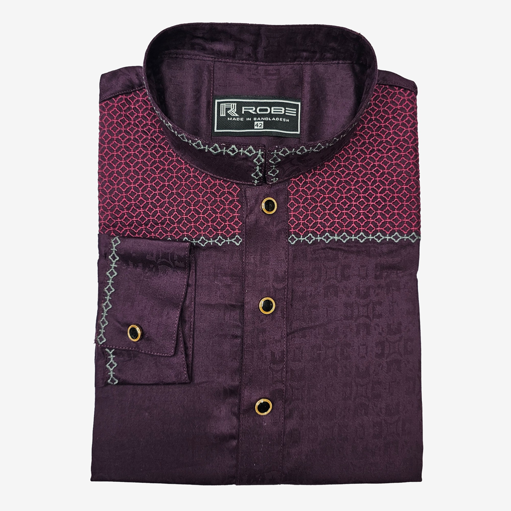 Indian Cotton Embroidery Panjabi For Men - Multicolor - 7614