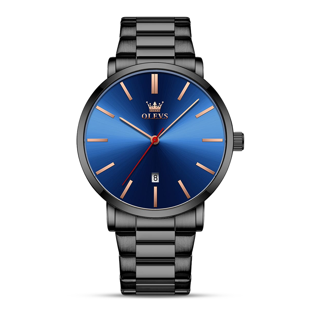 OLEVS 701 Stainless Steel Quartz Wrist Watch For Men - Black and Blue