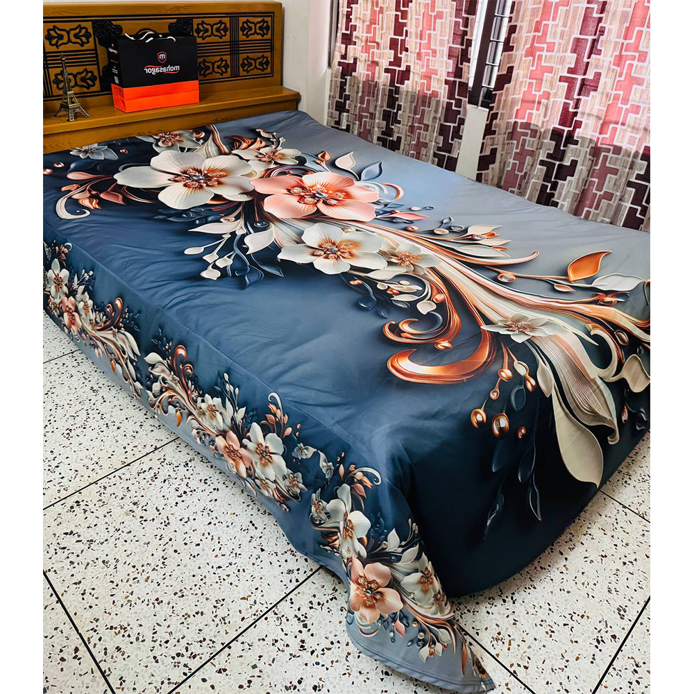 China Cherry Cotton King Size 3D Design Bedsheet With Pillow Covers - Multicolor - HS-00037