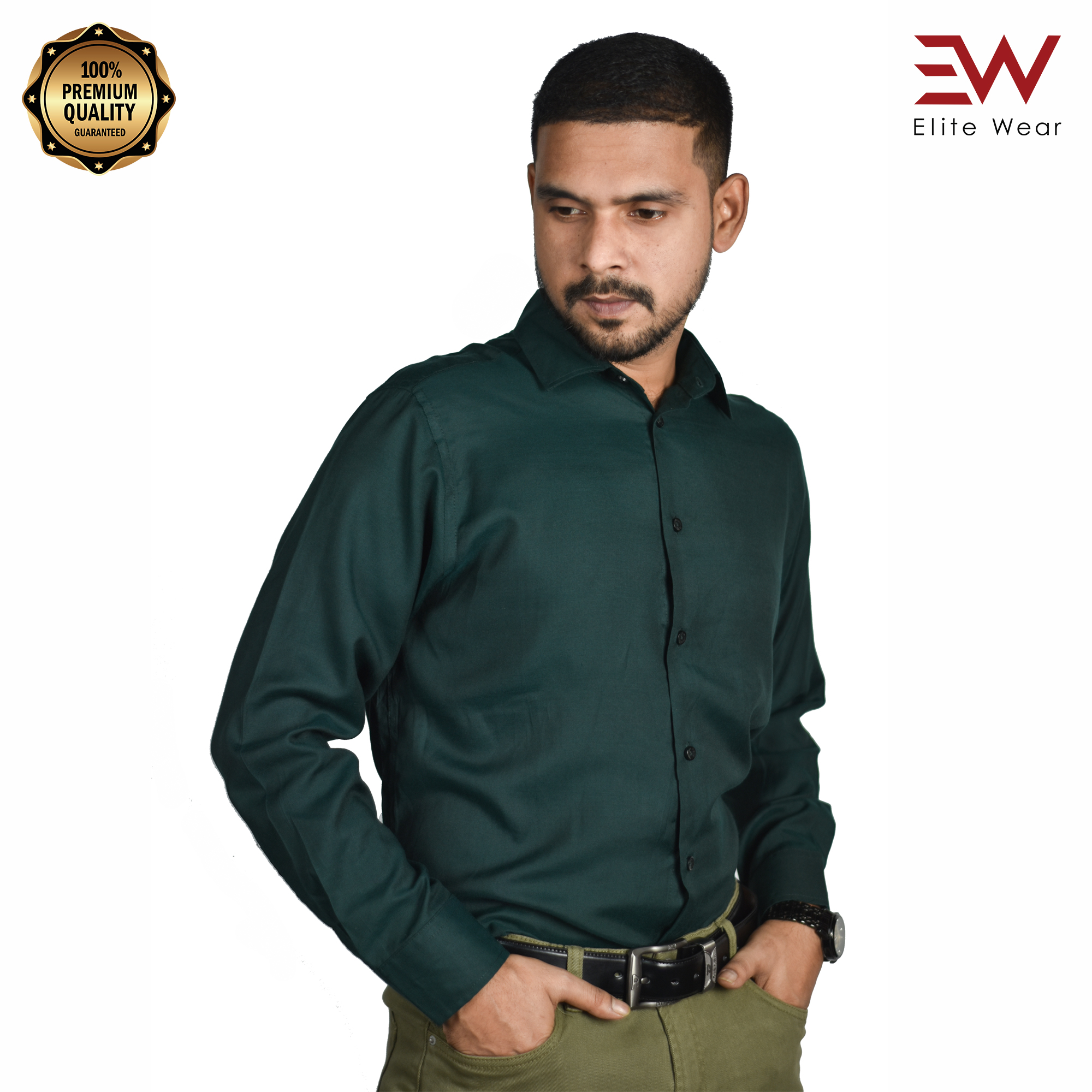 Cotton Blended Full Sleeve Shirt For Men - Deep Sea Green - S-04