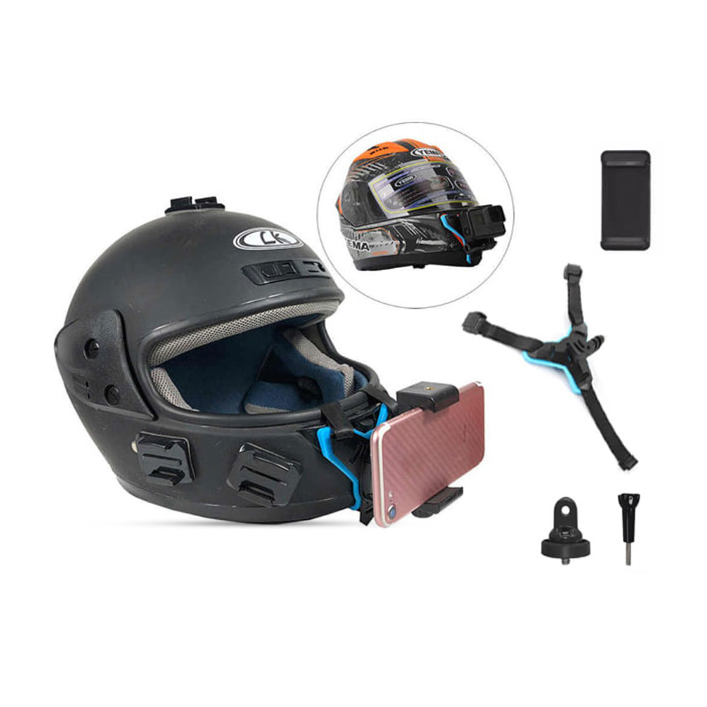 Action Camera Helmet Mount With Phone Holder - Black