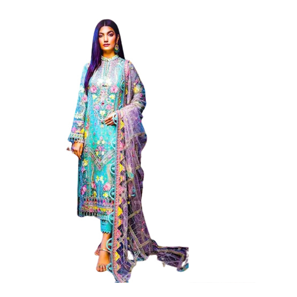 Soft Georgette Embroidery Unstitched Salwar Kameez For Women - Multicolor - 4G-08