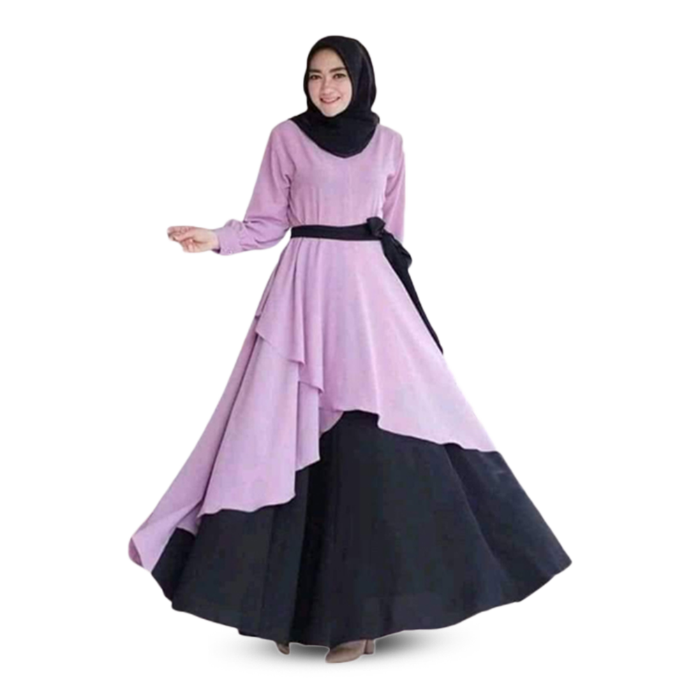 Dubai Cherry Borkha with Hijab - Purple and Black BK-49