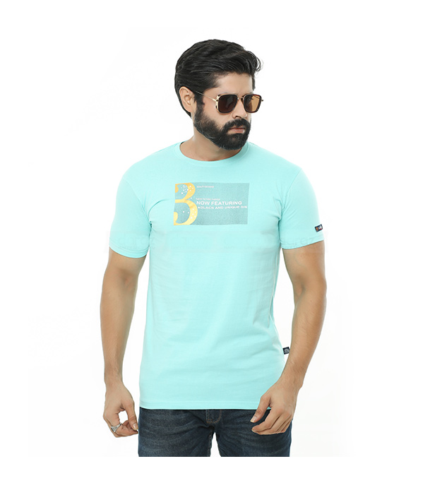  Cotton Sleeve T-shirt for Men - Sky Blue 