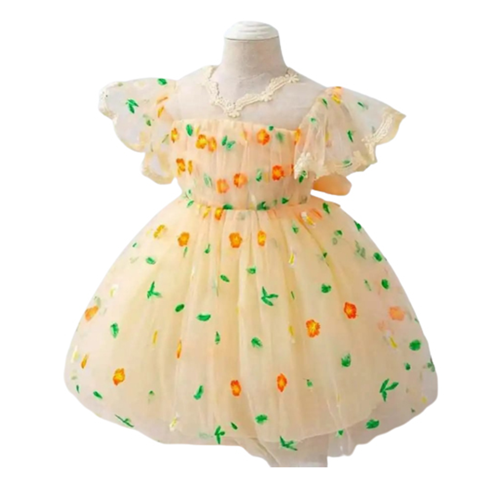 Chiffon Georgette Party Dress For Baby Girl - Golden - BD-05