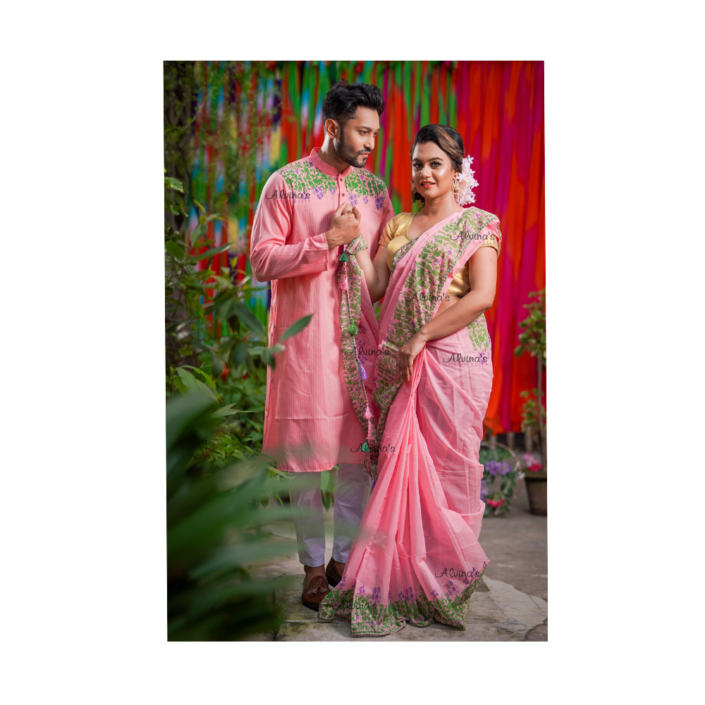 Gorgeous Half Silk Saree and Dhupian Silk Panjabi For Couple Set - BAN041