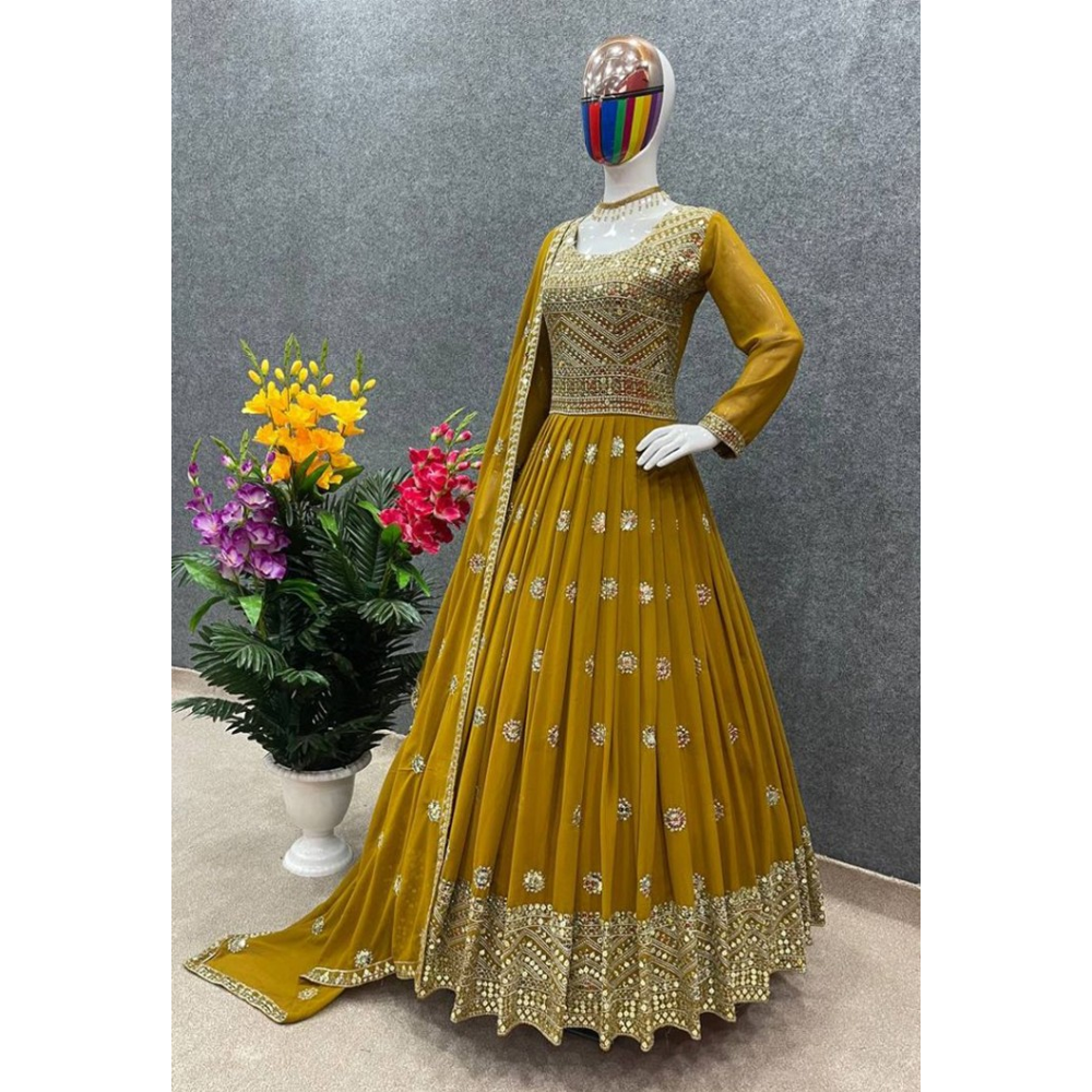 Semi Stitched Embroidery Georgette Long Party Dress For Women