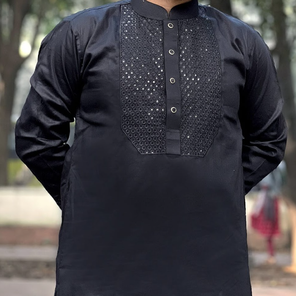 Sutton Slab Embroidered Panjabi for Men - Black - 1006