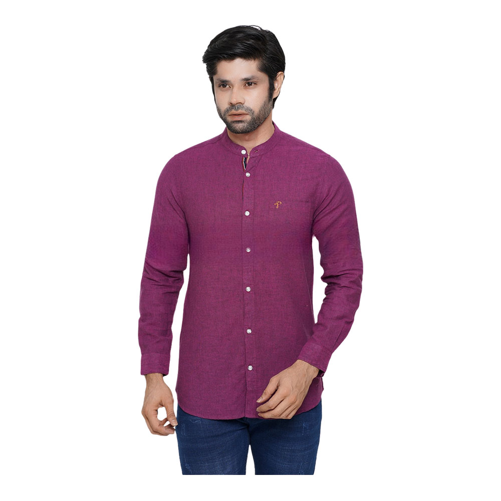 Cotton Casual Band Collar Shirt For Men - Violet