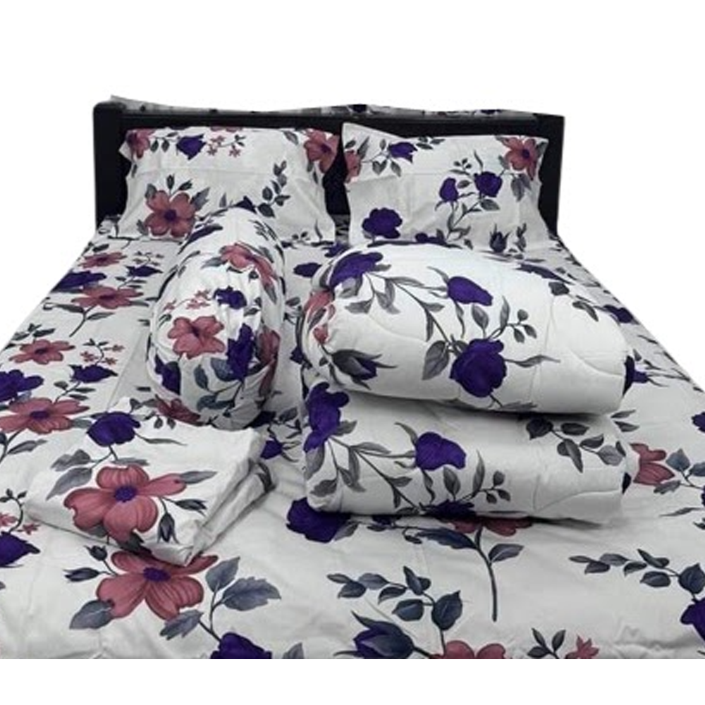 Twill Cotton King Size Five In One Comforter Set - Multicolor - CMT-69