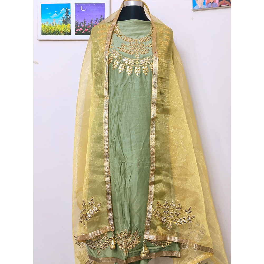 Semi-Stitched Embroidered Readymade Party Salwar Kameez for Women - Light Aqua - HP-M3P-418