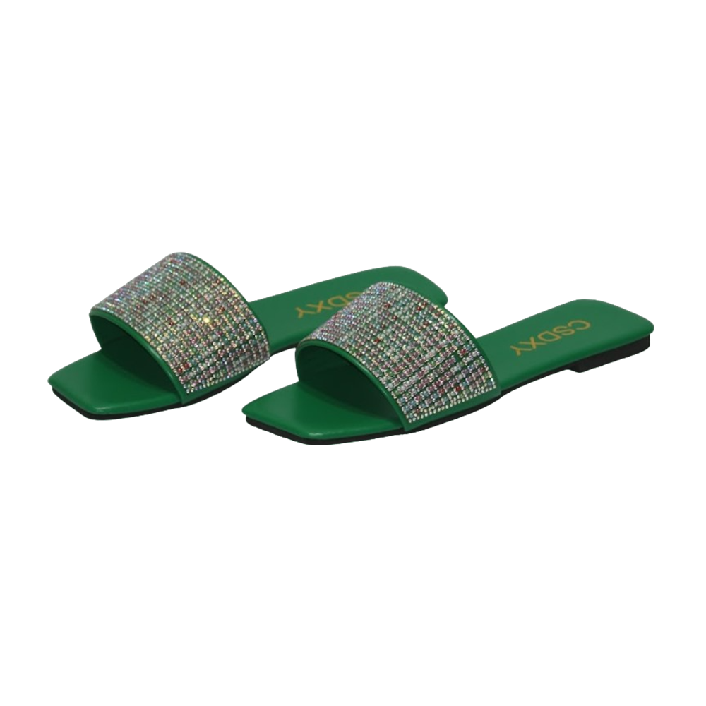 PU Leather Classy Flat Sandal For Women - Green - A-6