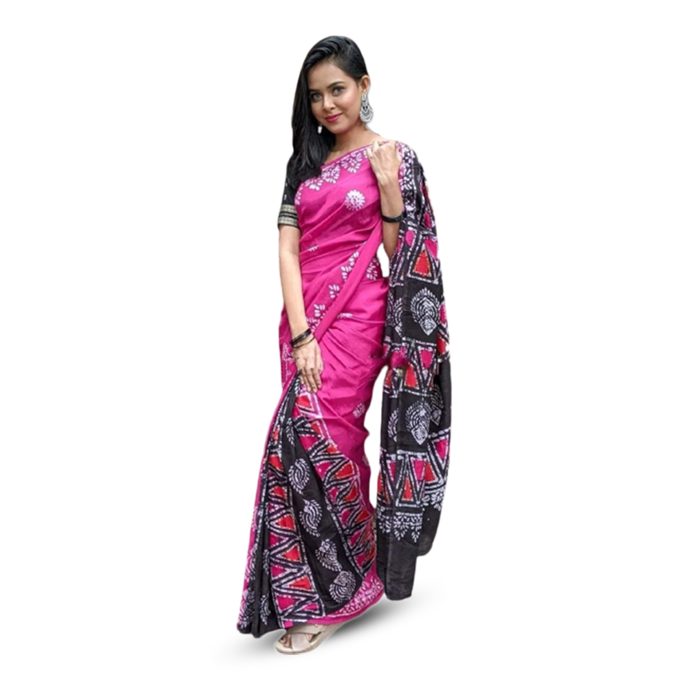 Silk Batik Saree with Blouse Piece - Multicolor - SB-N32