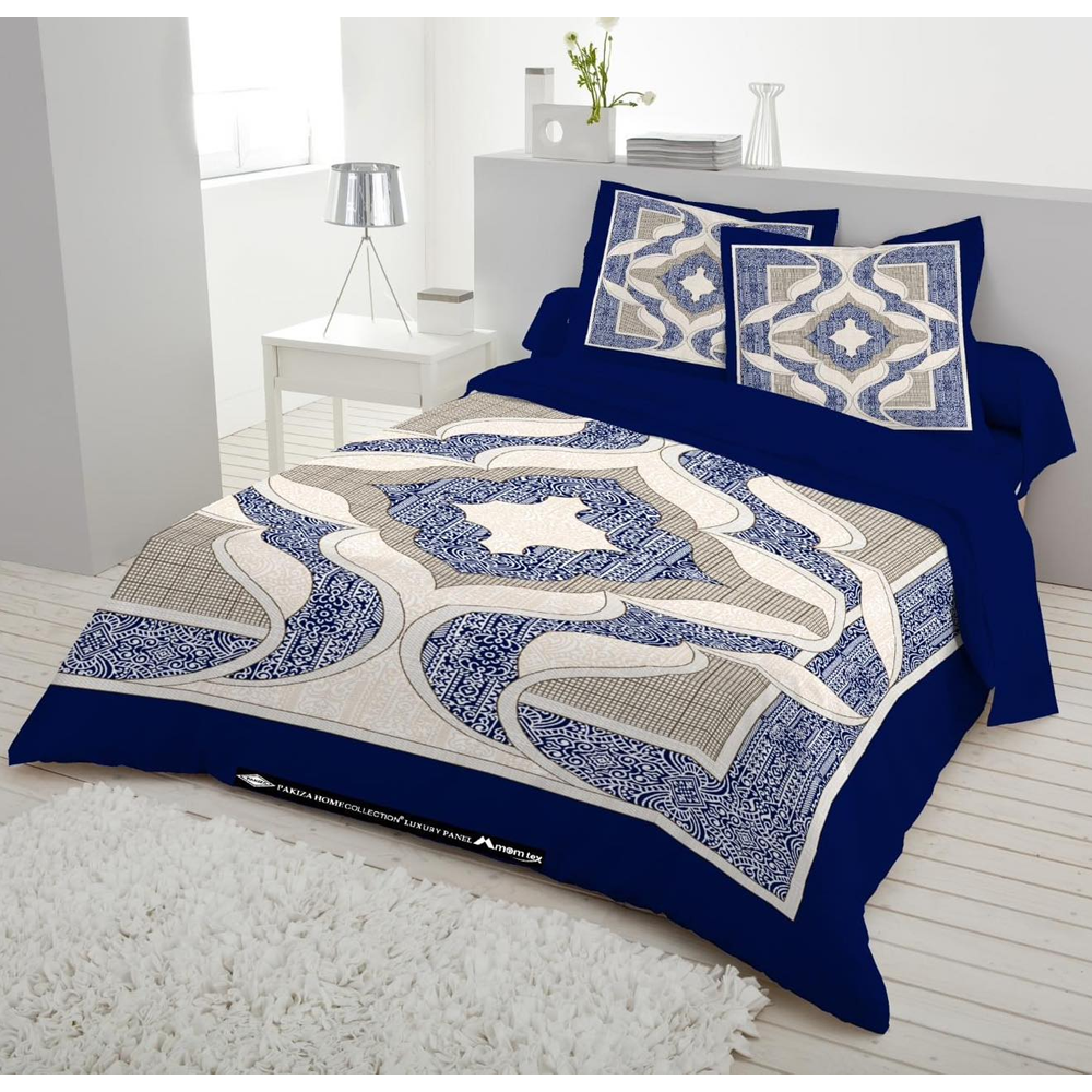 Panel Cotton King Size Bedsheet With Pillow Cover - Multicolor - 192418