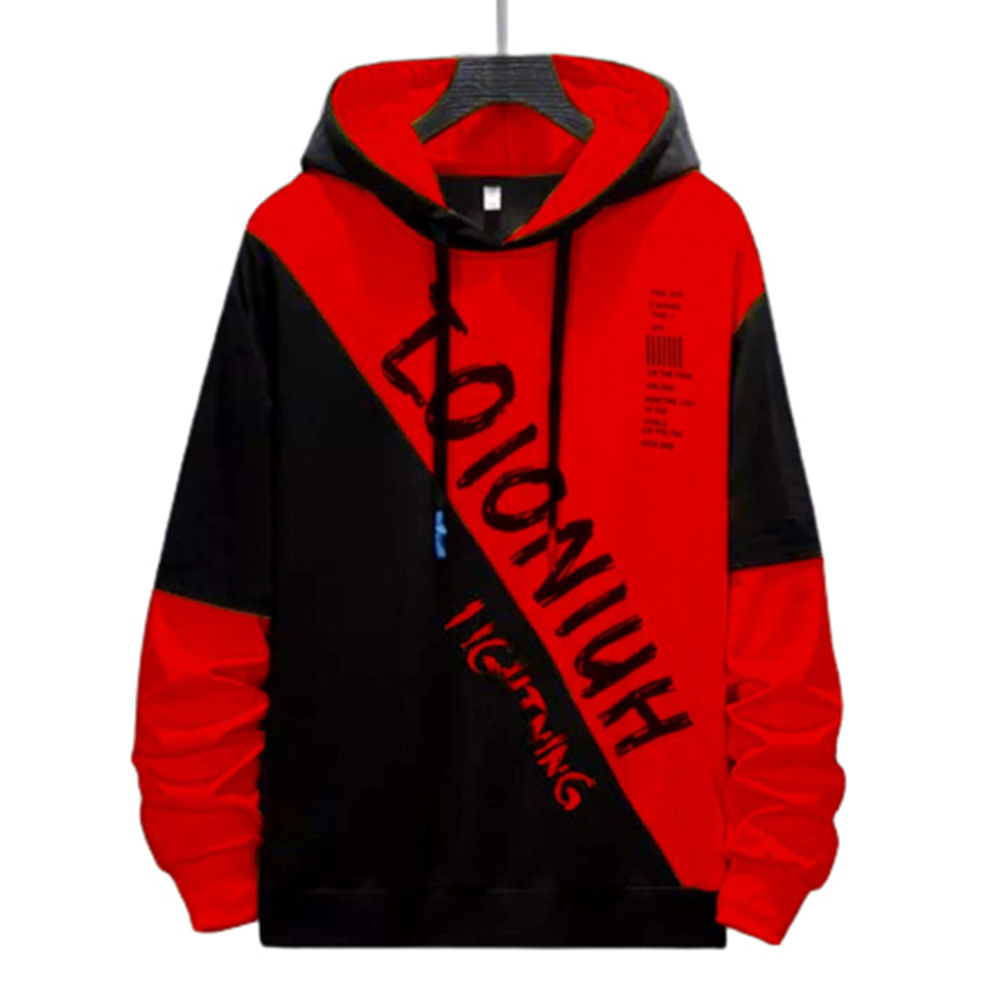 Cotton Hoodie For Men - Black and Red - H-238