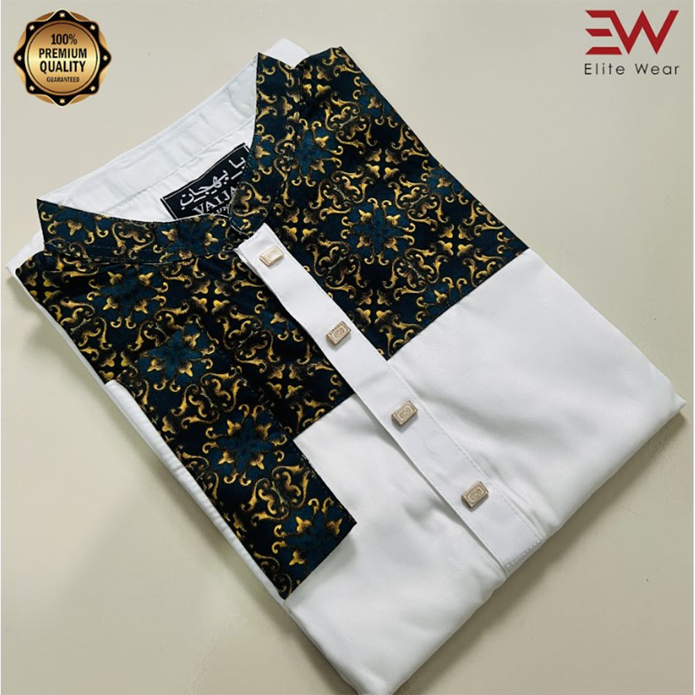 Cotton Embroidery Panjabi For Men - M Size - White - P2 B