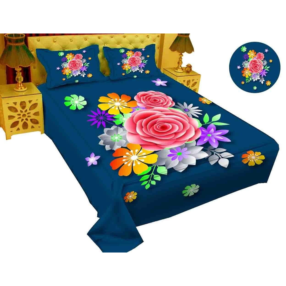 Panel Cotton King Size Bedsheet With Pillow Cover - Multicolor - 192459