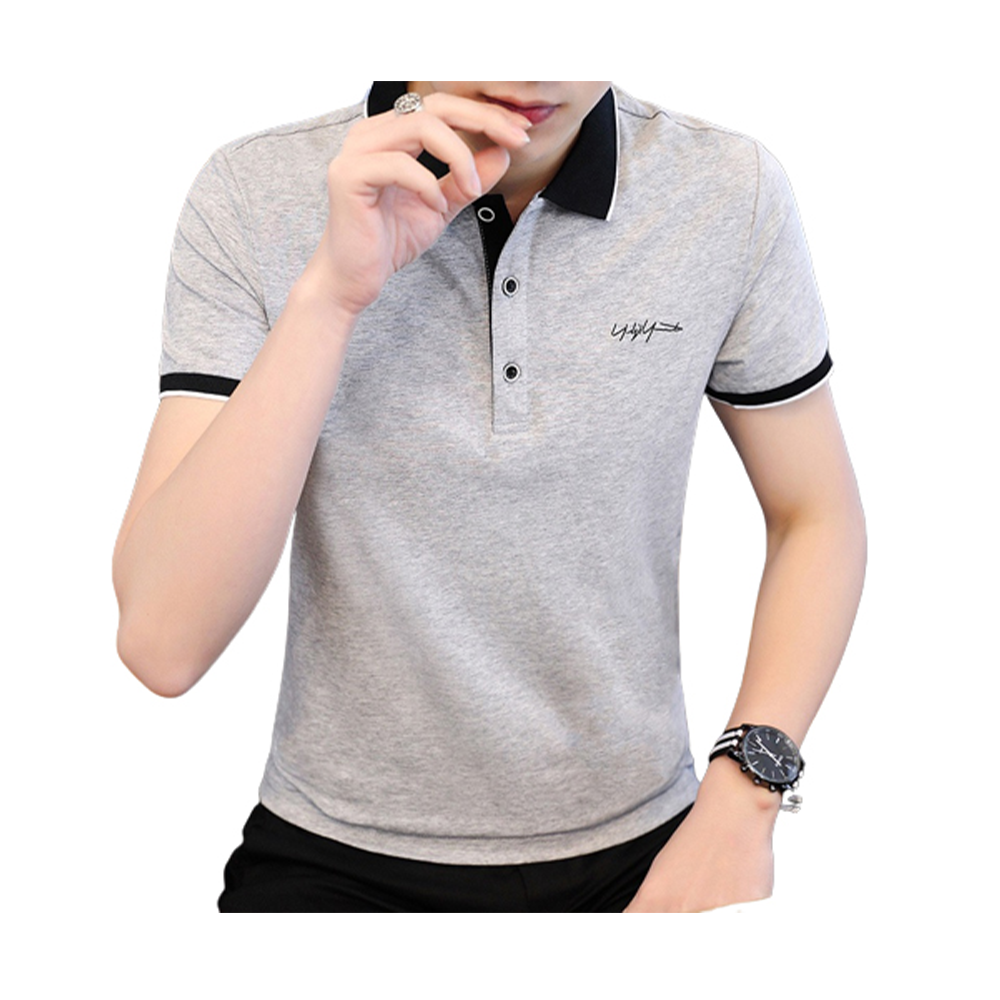 PK Cotton Half Sleeve Polo Shirt For Men - Ash - PT-12