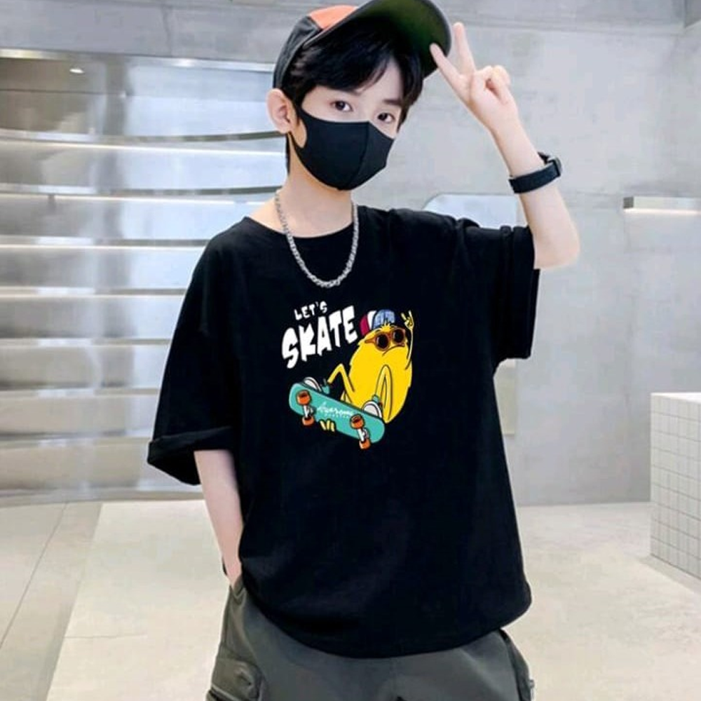 Cotton Printed Half Sleeve T-Shirt For Boys - Black