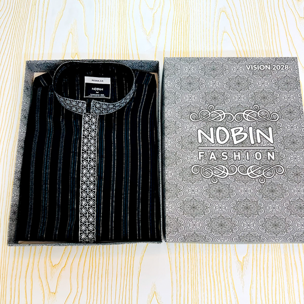 Nobin Cotton Regular Panjabi For Men - Black - F113