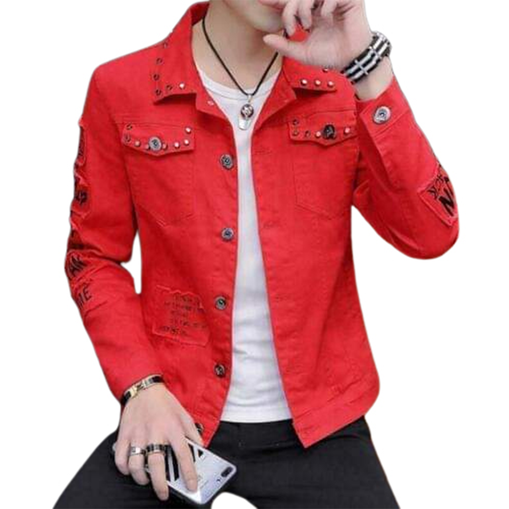 Denim Winter Jacket For Men - Red - DJ-06