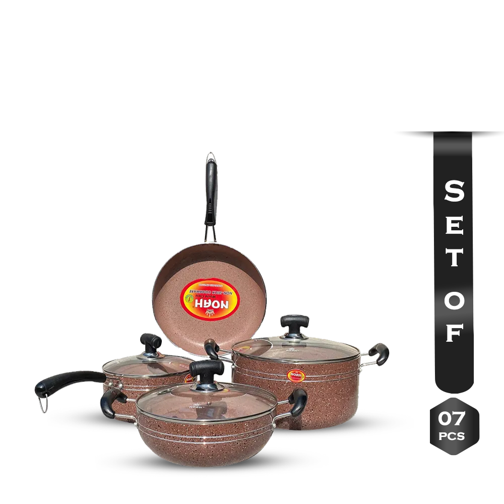 Set of 7 Pcs Noah Marble Quoted Cookware Set - Walnut Brown