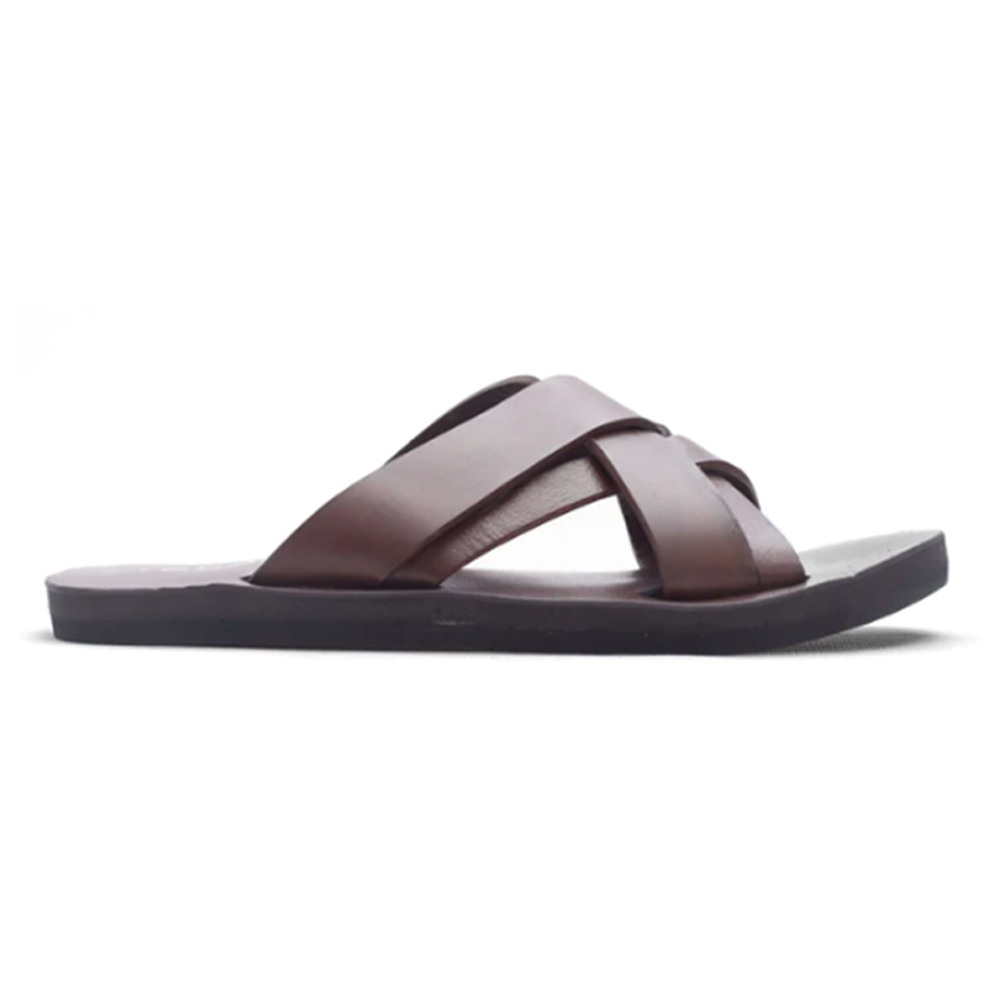 Leather Cross Slip-On Sandal for Men - Brown - RLS000002