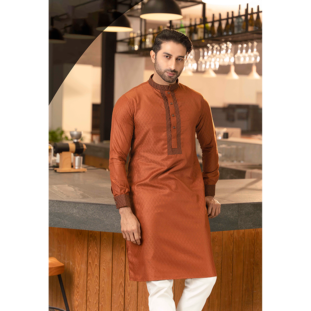 Rig Master Embroidery Cotton Panjabi for Men - Light Chocolate - 1489