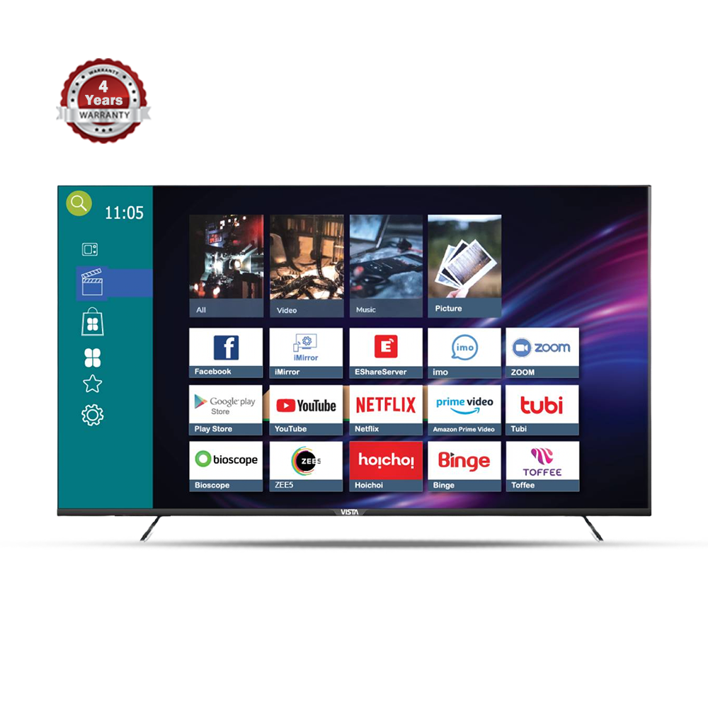 Vista 43" VF32FHDVC (BL) 4k UHD Voice Command Bezel Less  Android Led TV - Black