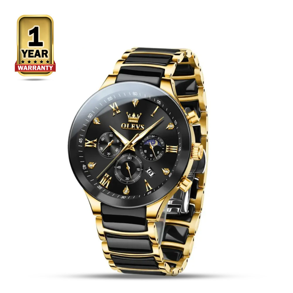 OLEVS 7004 Stainless Steel Luminous Watch For Men - Golden Black