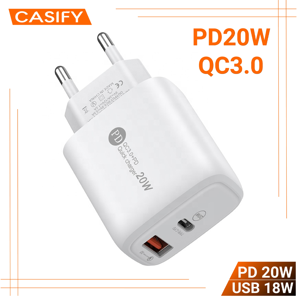 CASIFY UP03 PD 20W QC18W Dual-Port Adapter Wall Charger - White