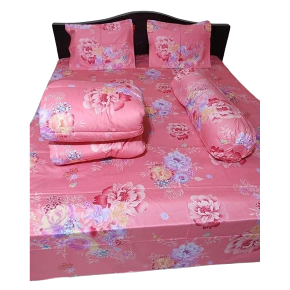 Twill Cotton King Size Five In One Comforter Set - Pink - CFS-200