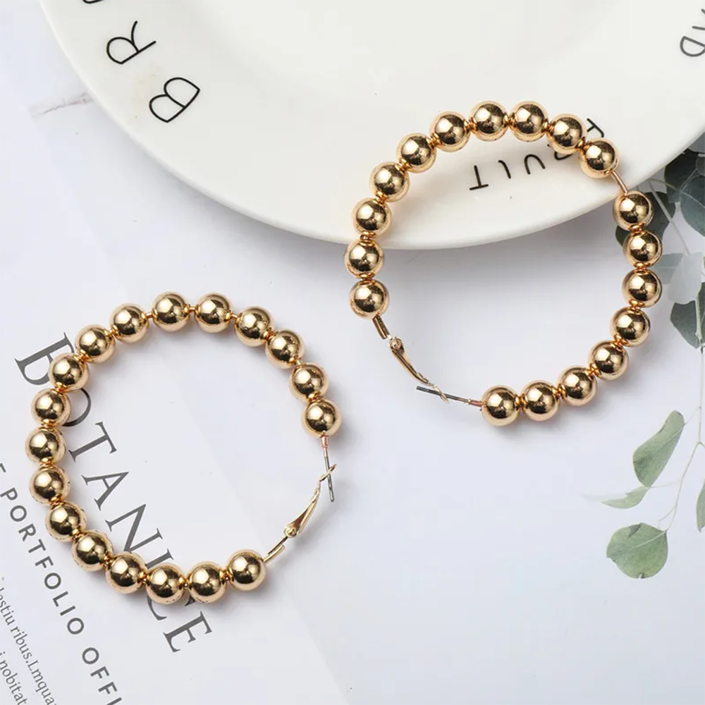 Pearl Hoop Big Circle Earrings For Women - Golden
