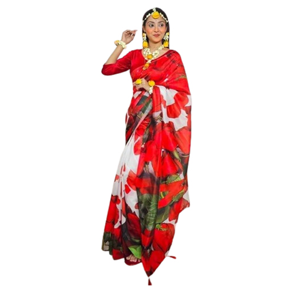 Chanderi Silk Digital Print Saree For Women - Multicolor - SB-N43