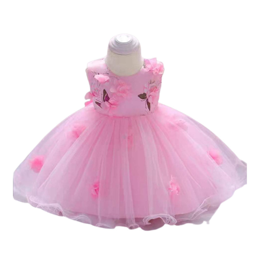 Chiffon Party Dress For Baby Girl Pink BD04