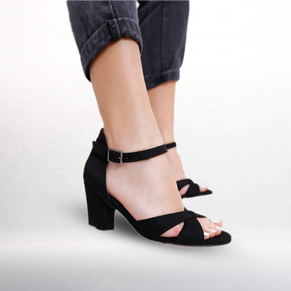 Box Balance Heel Shoes for Women - Black 