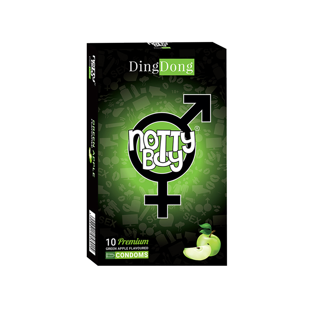 Pack Of Ten NottyBoy DingDong Green Apple Flavored Condoms