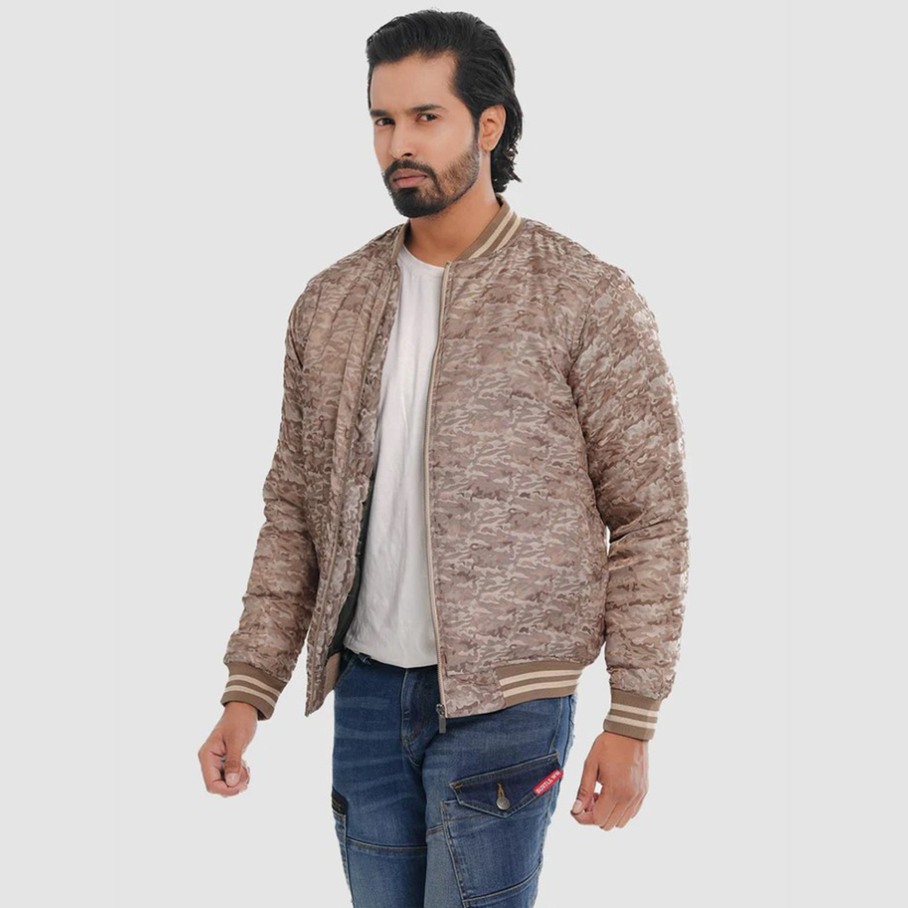 Taffeta Casual Bomber Jacket For Men - Sand Brown