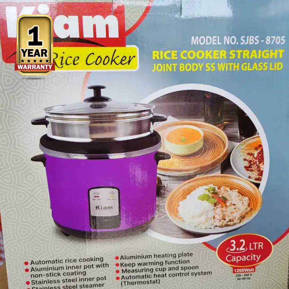 Kiam SJBS-8705 Stainless Steel Double Pot Rice Cooker - 3.2 Liter -  Red and Silver