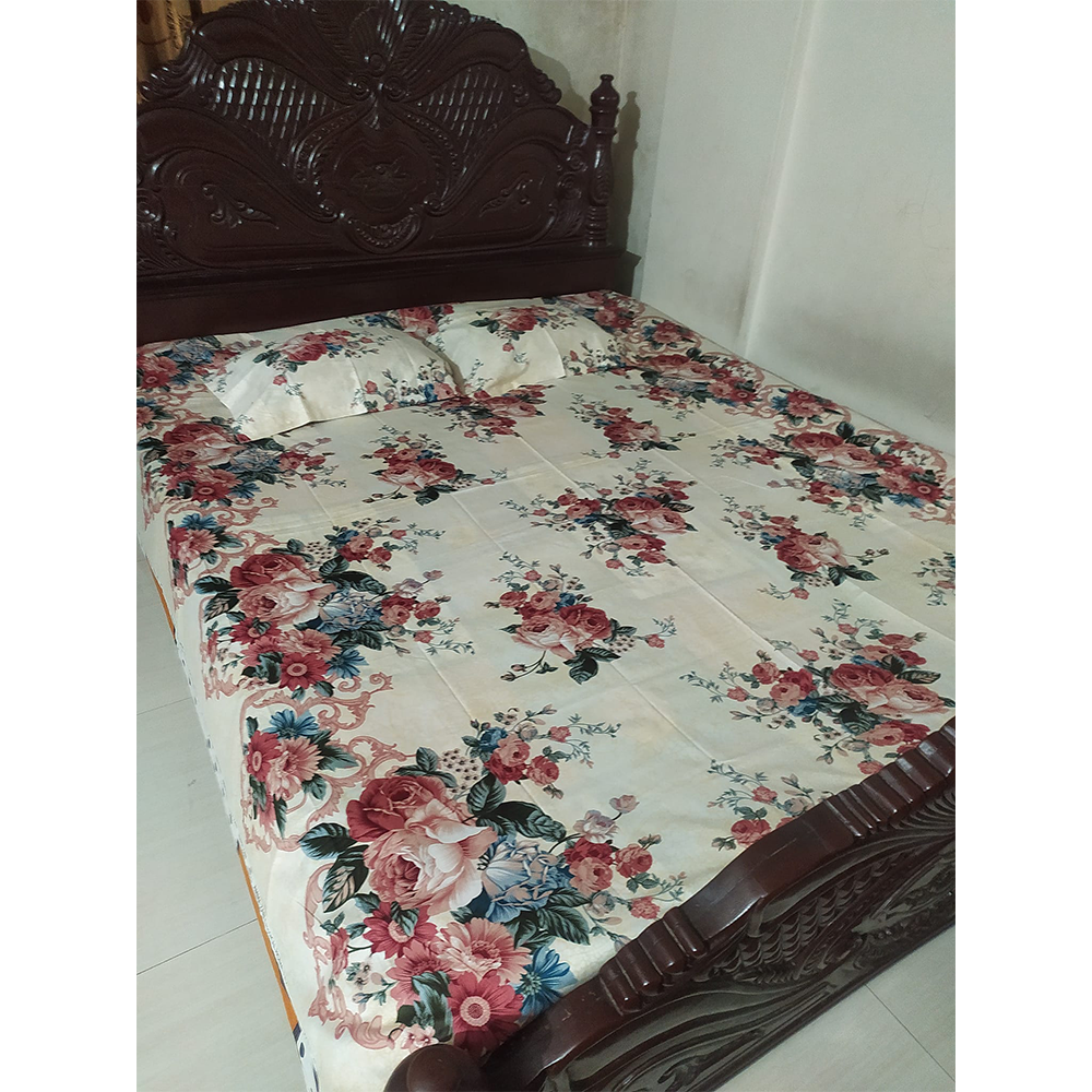 Twill Cotton King Size Double Bed Sheet With Pillow Cover - Multicolor - BT 26