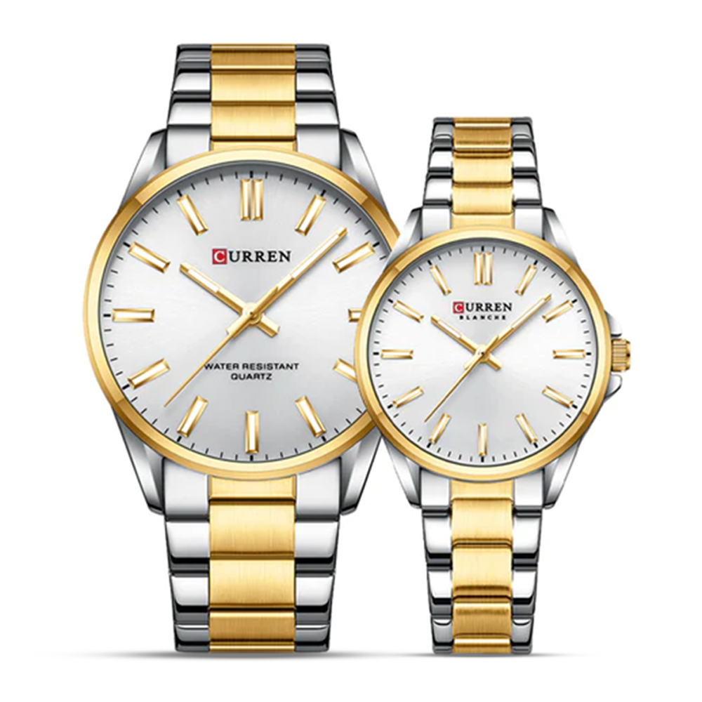 Curren Couple 9090 Stainless Steel Quartz Wrist Watch For Couple - Silver and Golden