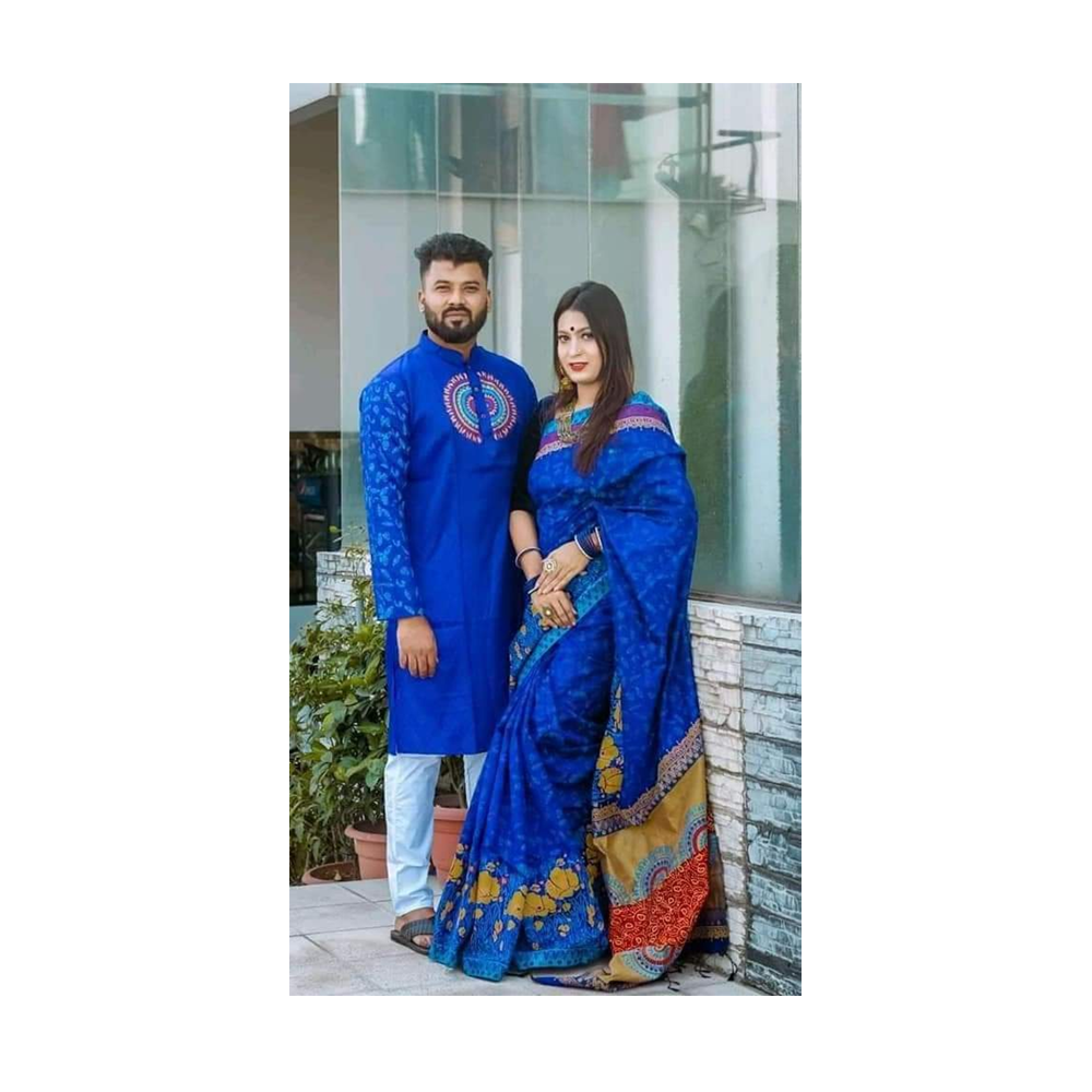 Gorgeous Half Silk Saree and Dhupian Cotton Panjabi For Couple Set - BAN010