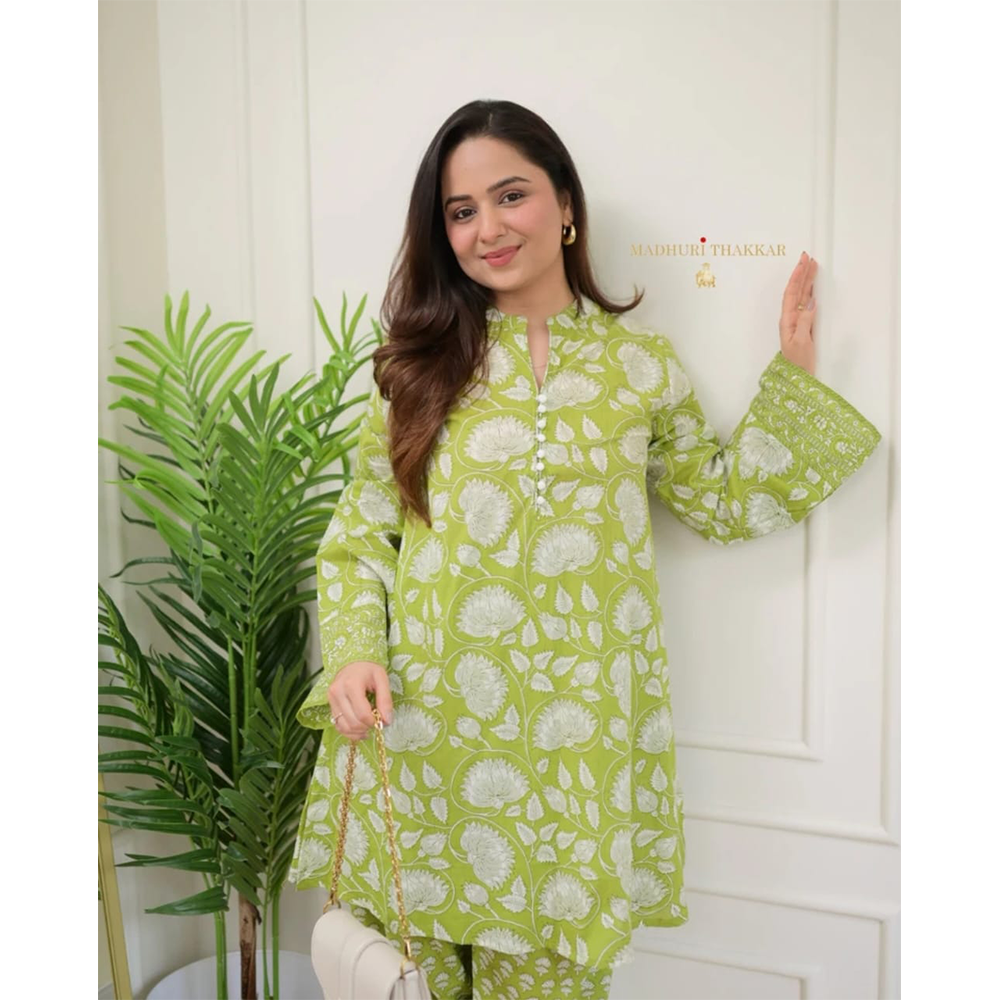 Cotton Floral Co-Ord Set For Women - Green - HS 00003