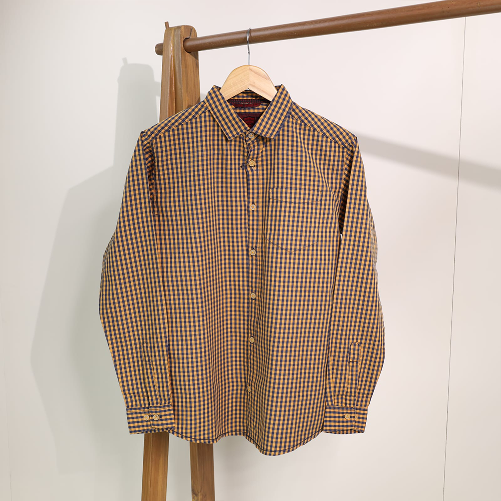 Cotton Long Sleeve Check Shirt for Men - Brown - 02